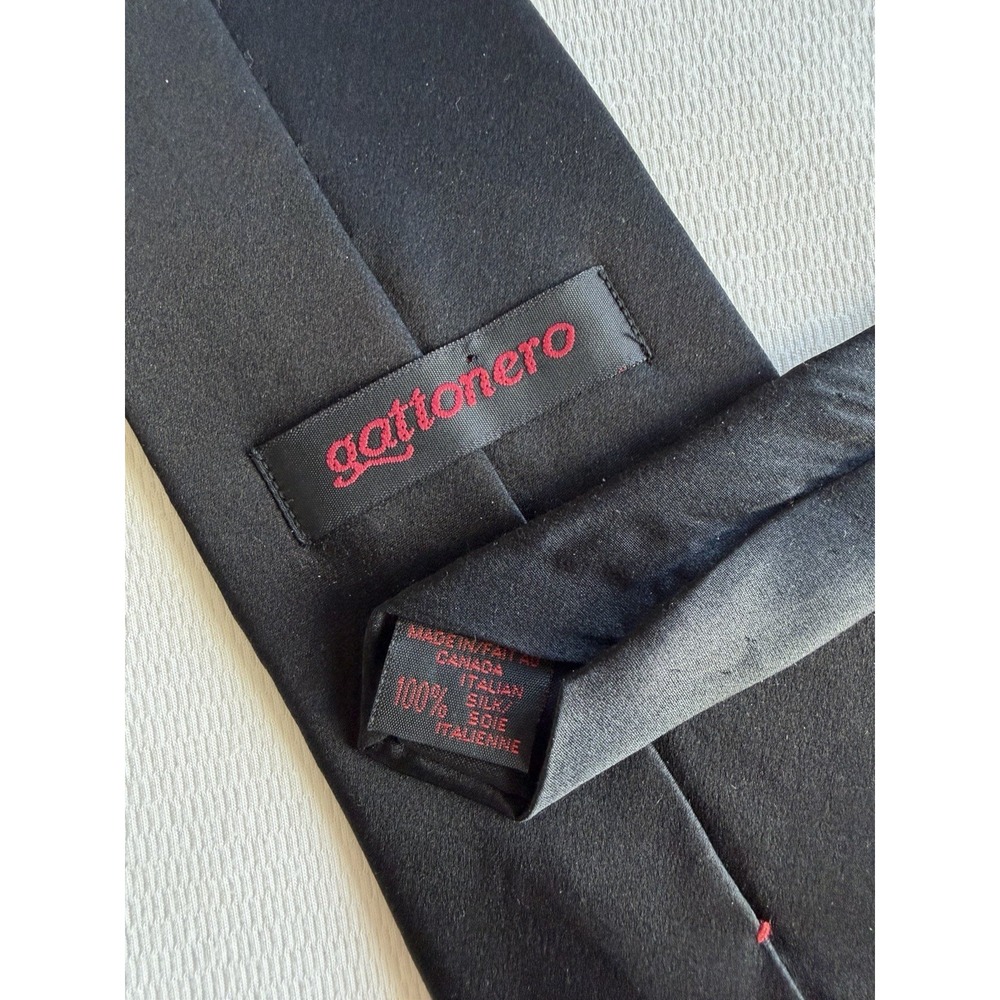 Gattonero Solid Black Satin Smooth Italian 100% Silk Tie Necktie Made In Canada